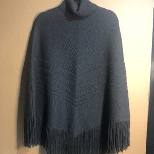 Poncho Sweater, Dark Gray turtle neck with fringe.